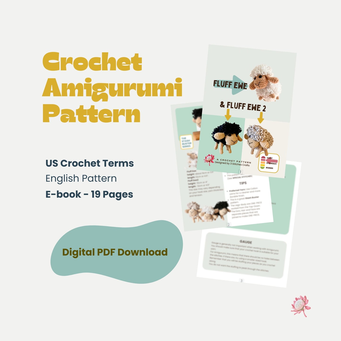 Fluff Ewe & Fluff Ewe2 Crochet Pattern Pattern 3Stitches