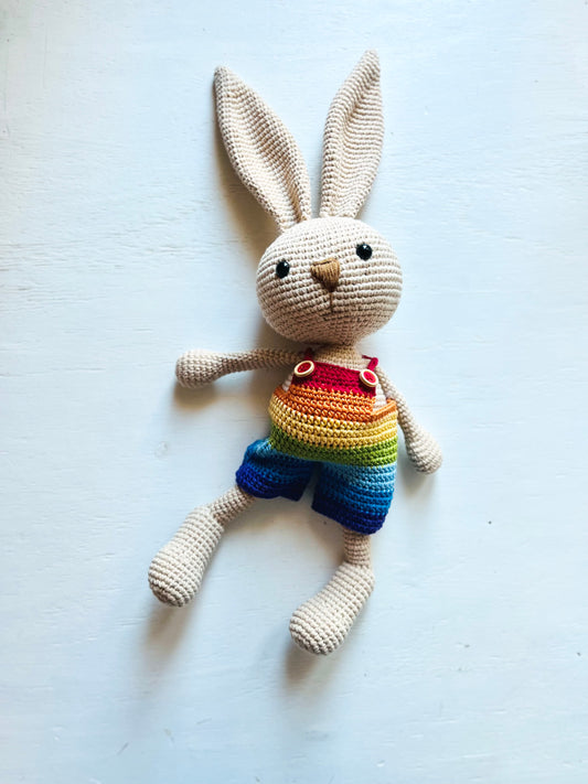 Bobblehead Bunny with Rainbow Jumpsuit Toy 3Stitches