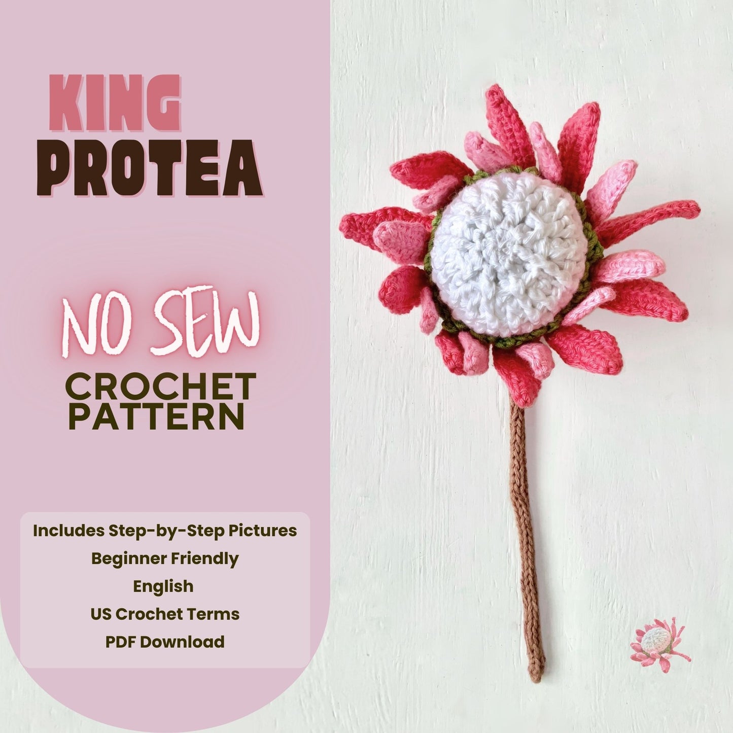 No Sew King Protea Crochet Pattern Pattern 3Stitches