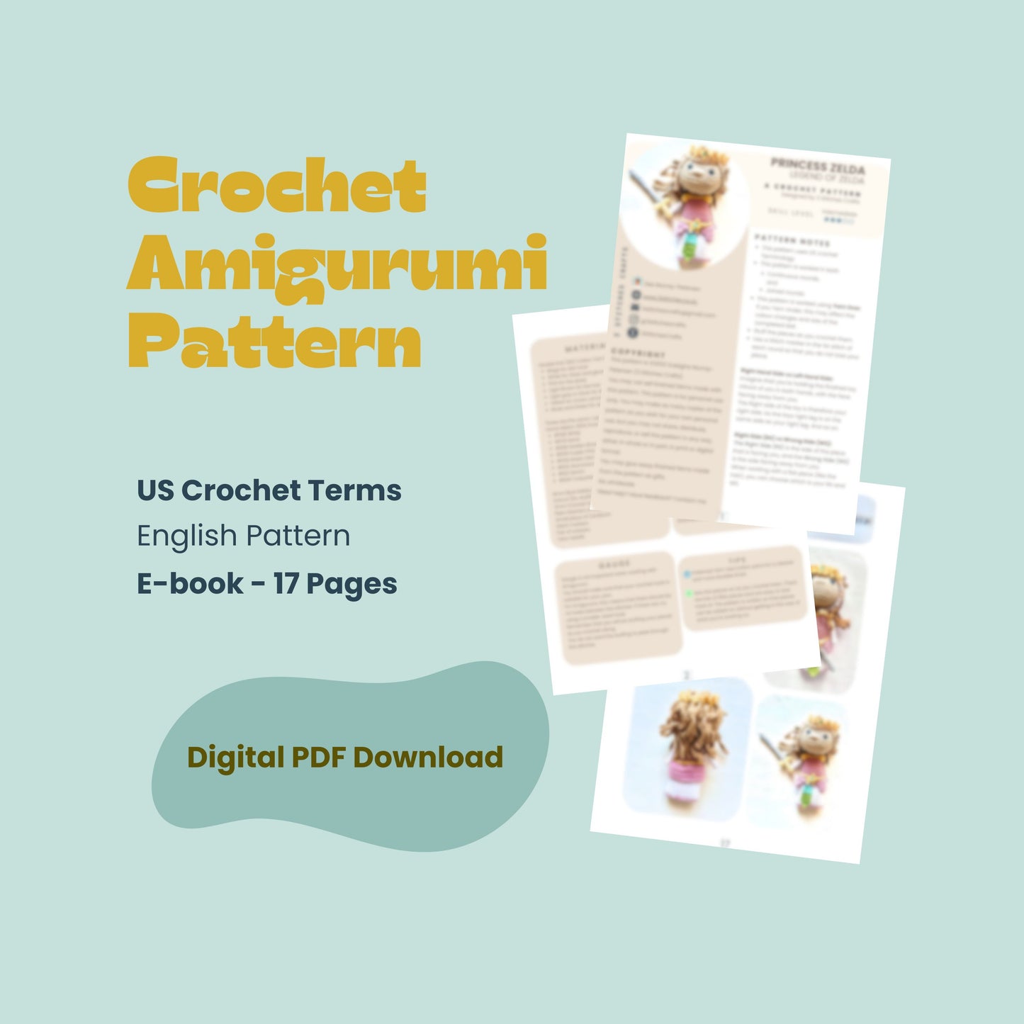 Princess Zelda Legend of Zelda Crochet Pattern Pattern 3Stitches