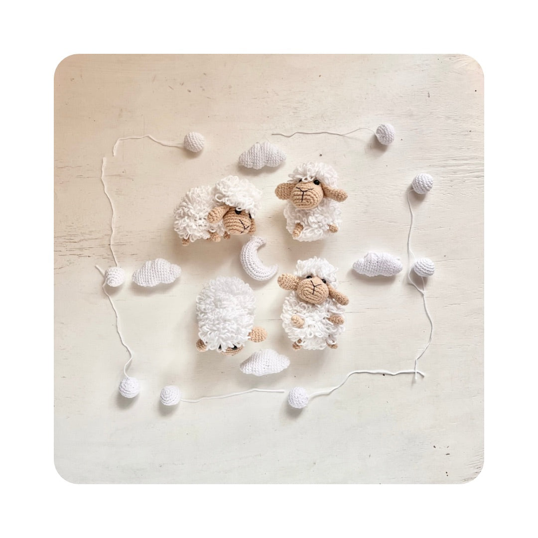 Fluffy White Sheep Mobile Toy 3Stitches
