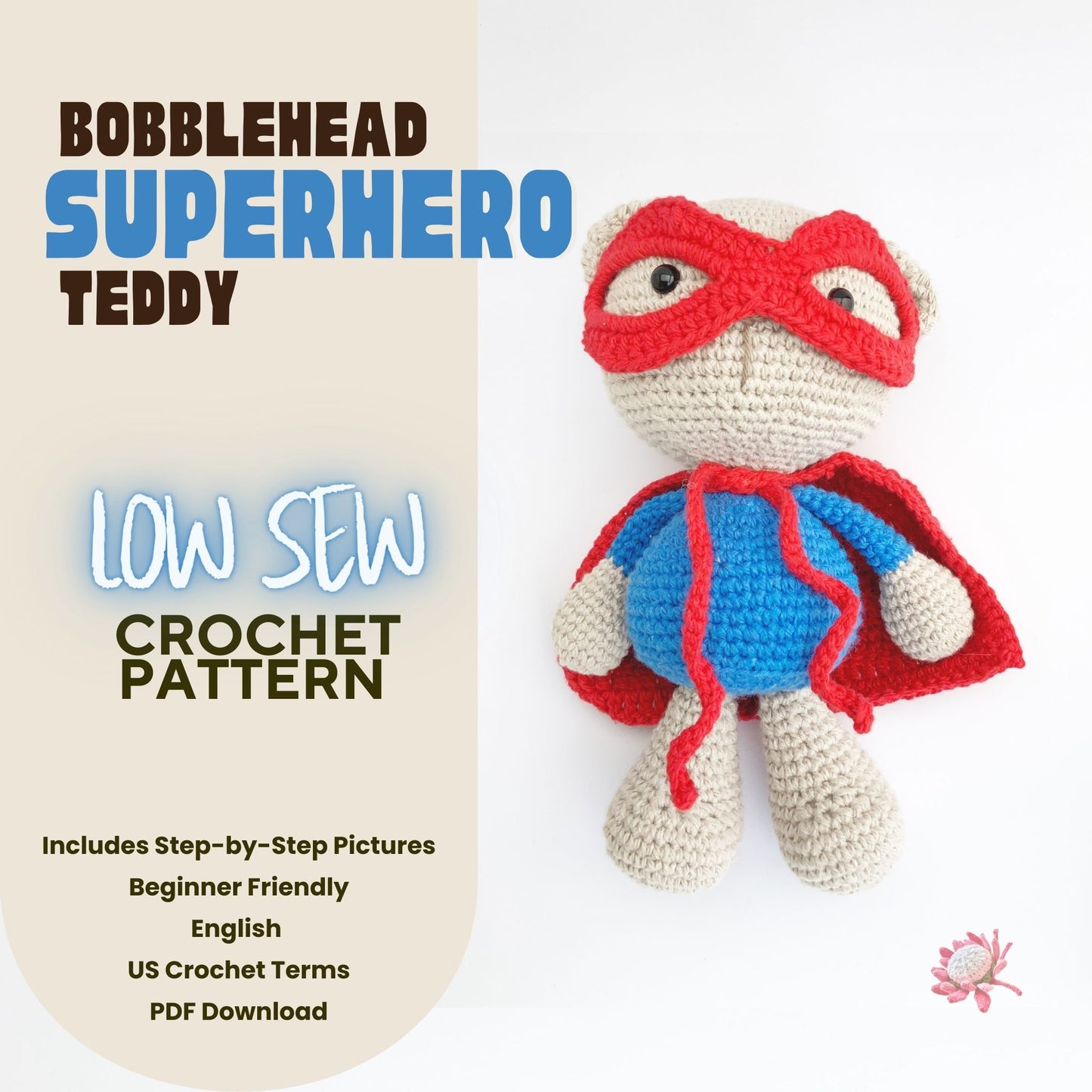 Bobblehead Superhero Teddy Crochet Pattern Pattern 3Stitches