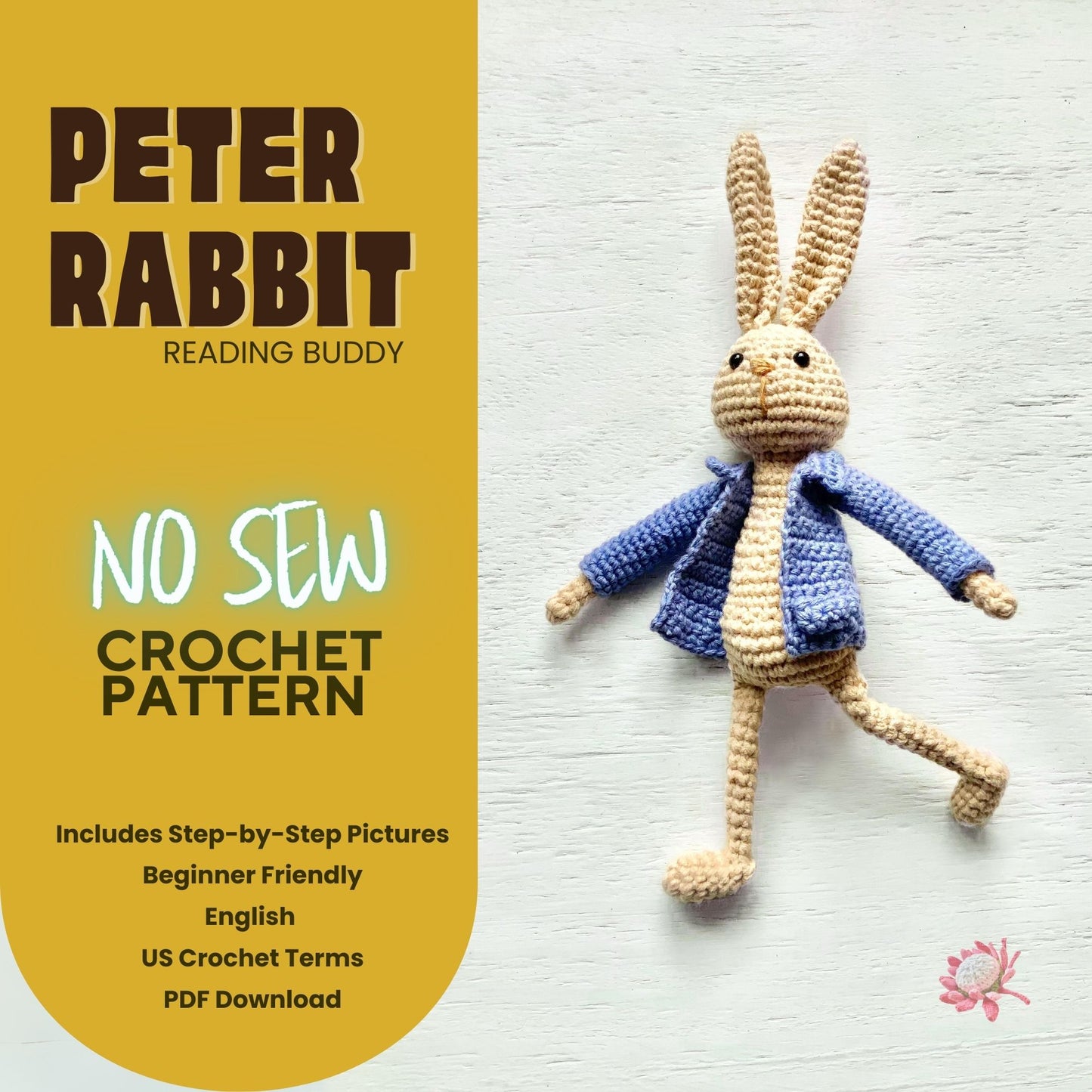 No Sew Peter Rabbit Reading Buddy Crochet Pattern Pattern 3Stitches