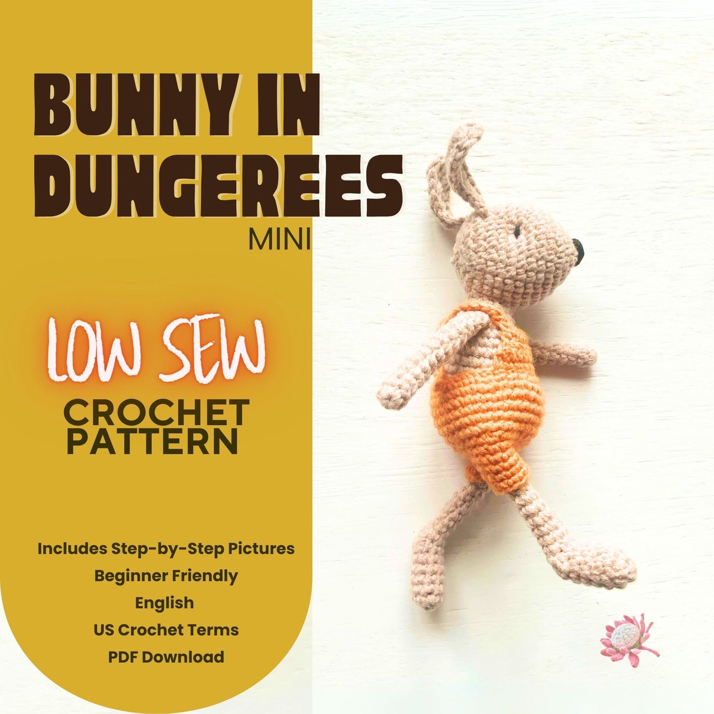 Mini Bunny in Dungerees Crochet Pattern Pattern 3Stitches