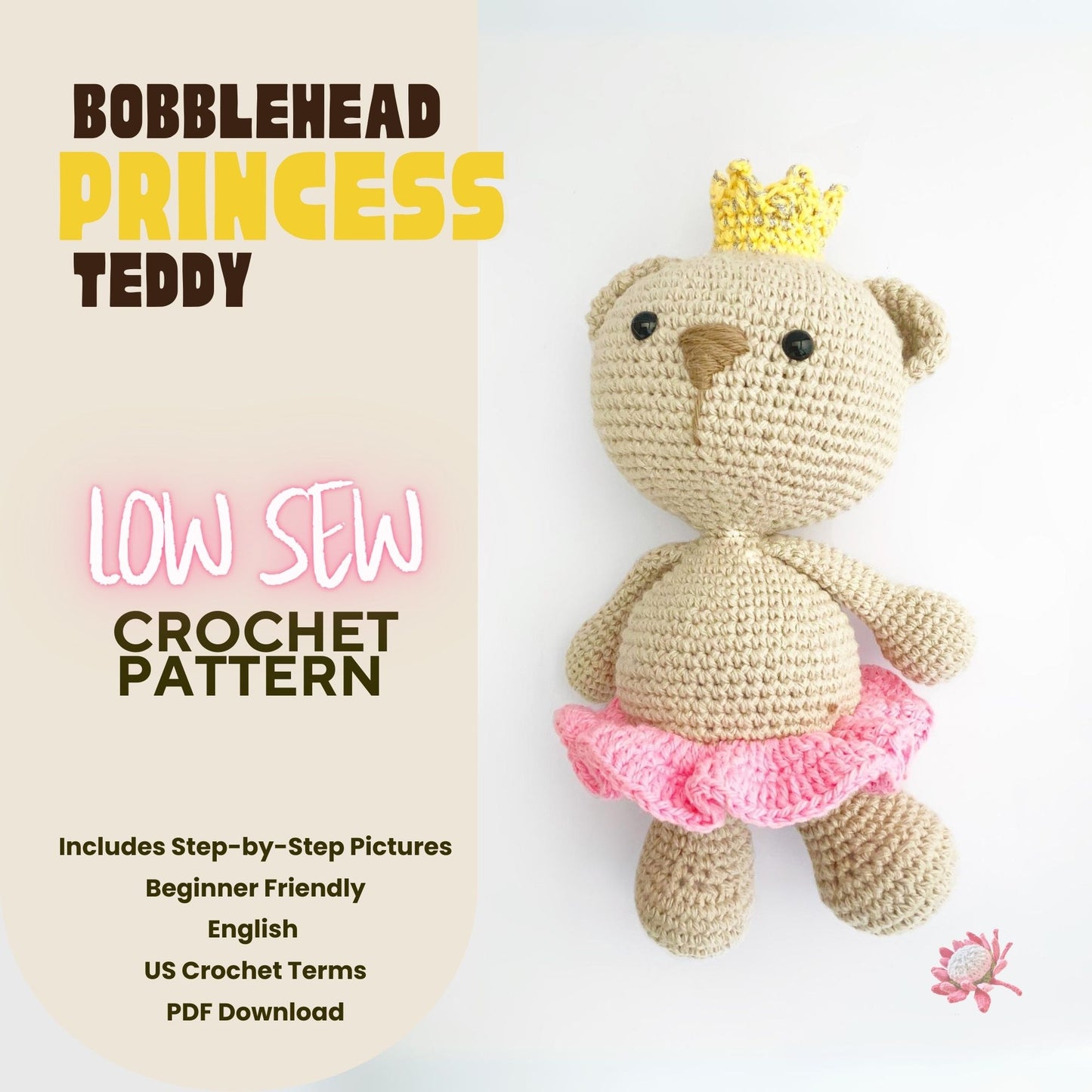 Bobblehead Princess Teddy Crochet Pattern Pattern 3Stitches