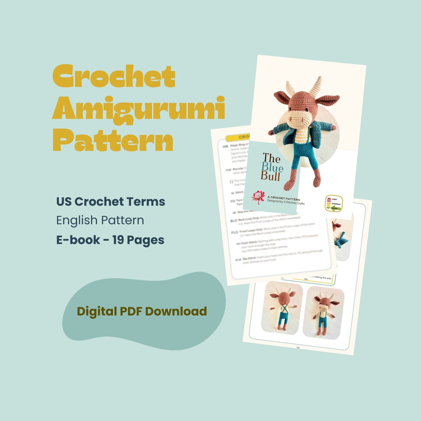 The Blue Bull Crochet Pattern Pattern 3Stitches