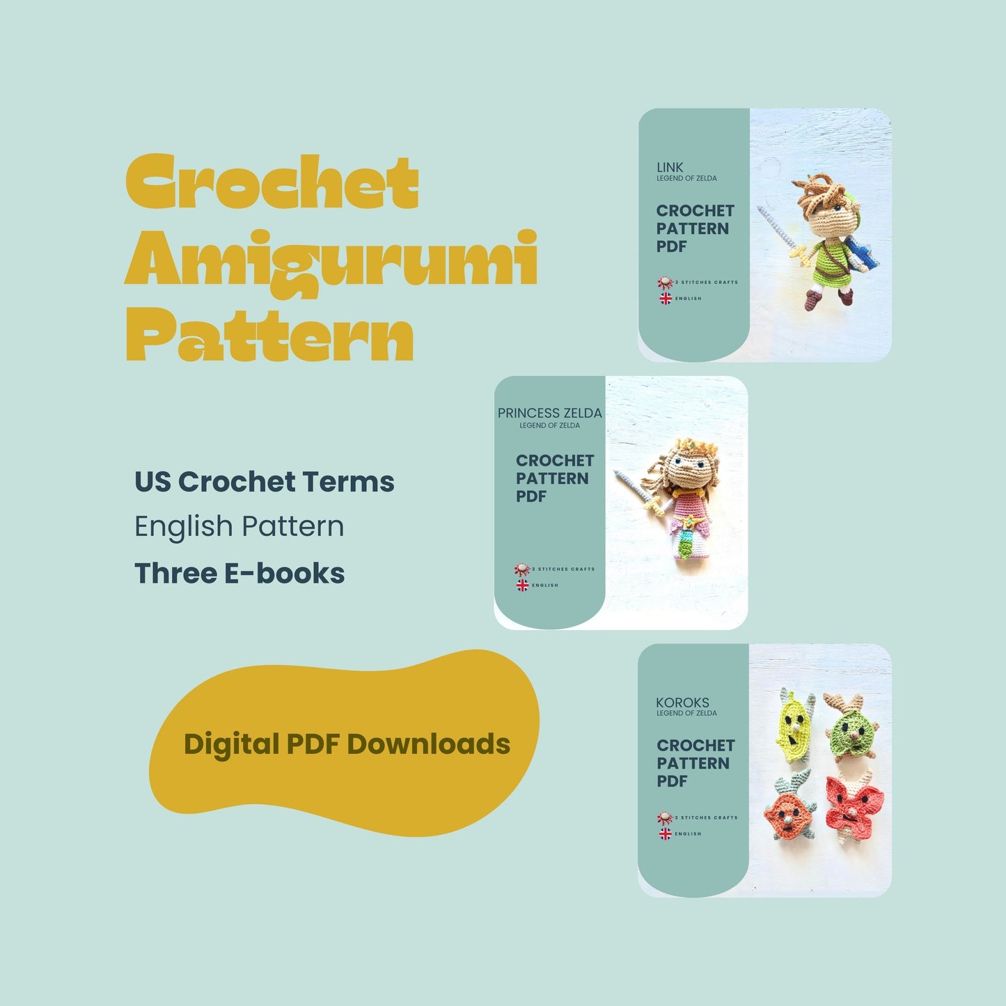 Legend of Zelda. 3 Crochet Pattern Bundle Pattern 3Stitches