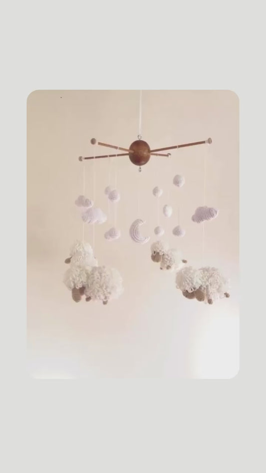 Fluffy White Sheep Mobile Toy 3Stitches