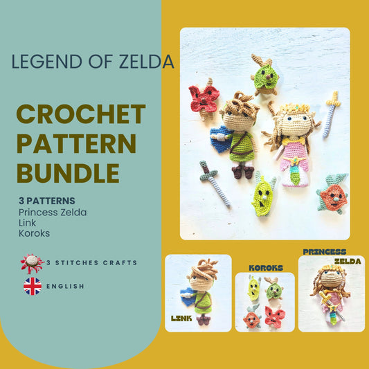 Legend of Zelda. 3 Crochet Pattern Bundle Pattern 3Stitches   