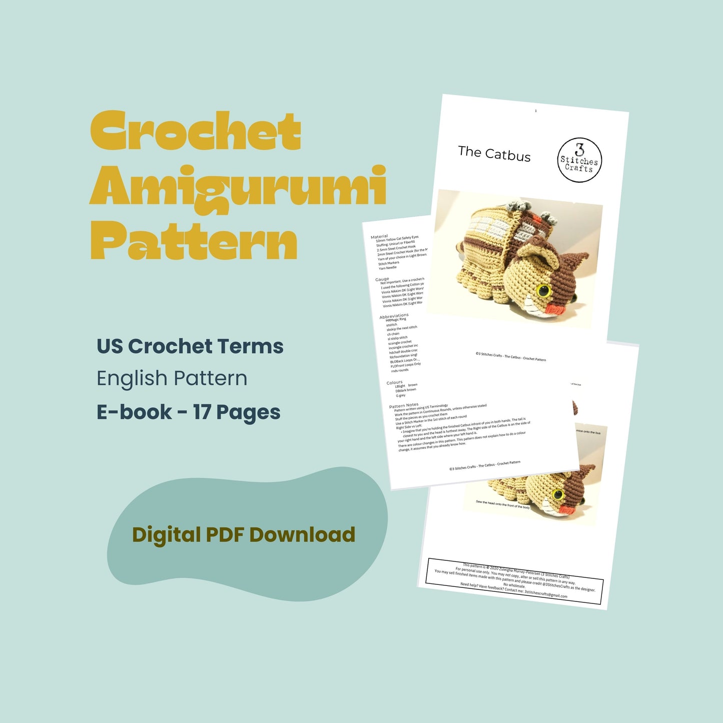 The Catbus from Studio Ghibli Crochet Pattern Pattern 3Stitches   