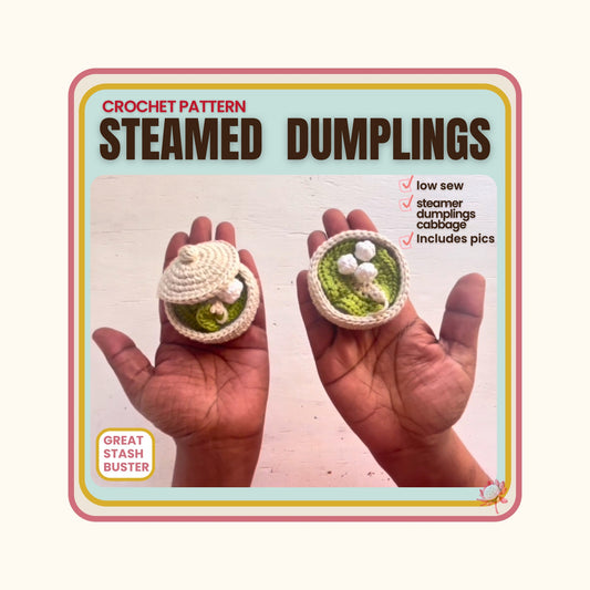Steamer, dumplings and cabbage leaf Crochet Pattern. Dollhouse size