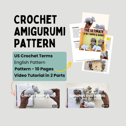 Hippo & Rhino: 2-in-1 Crochet Pattern and Video
