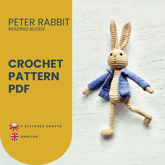 Peter Rabbit Reading Buddy Crochet Pattern Pattern 3Stitches   