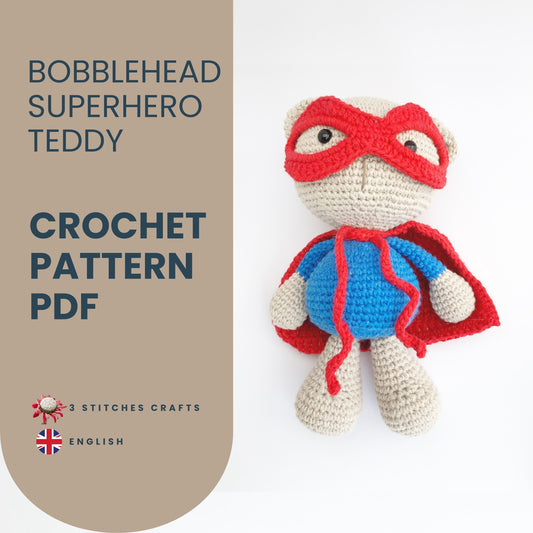 Bobblehead Superhero Teddy Crochet Pattern Pattern 3Stitches   