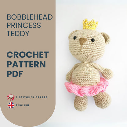Bobblehead Princess Teddy Crochet Pattern Pattern 3Stitches   