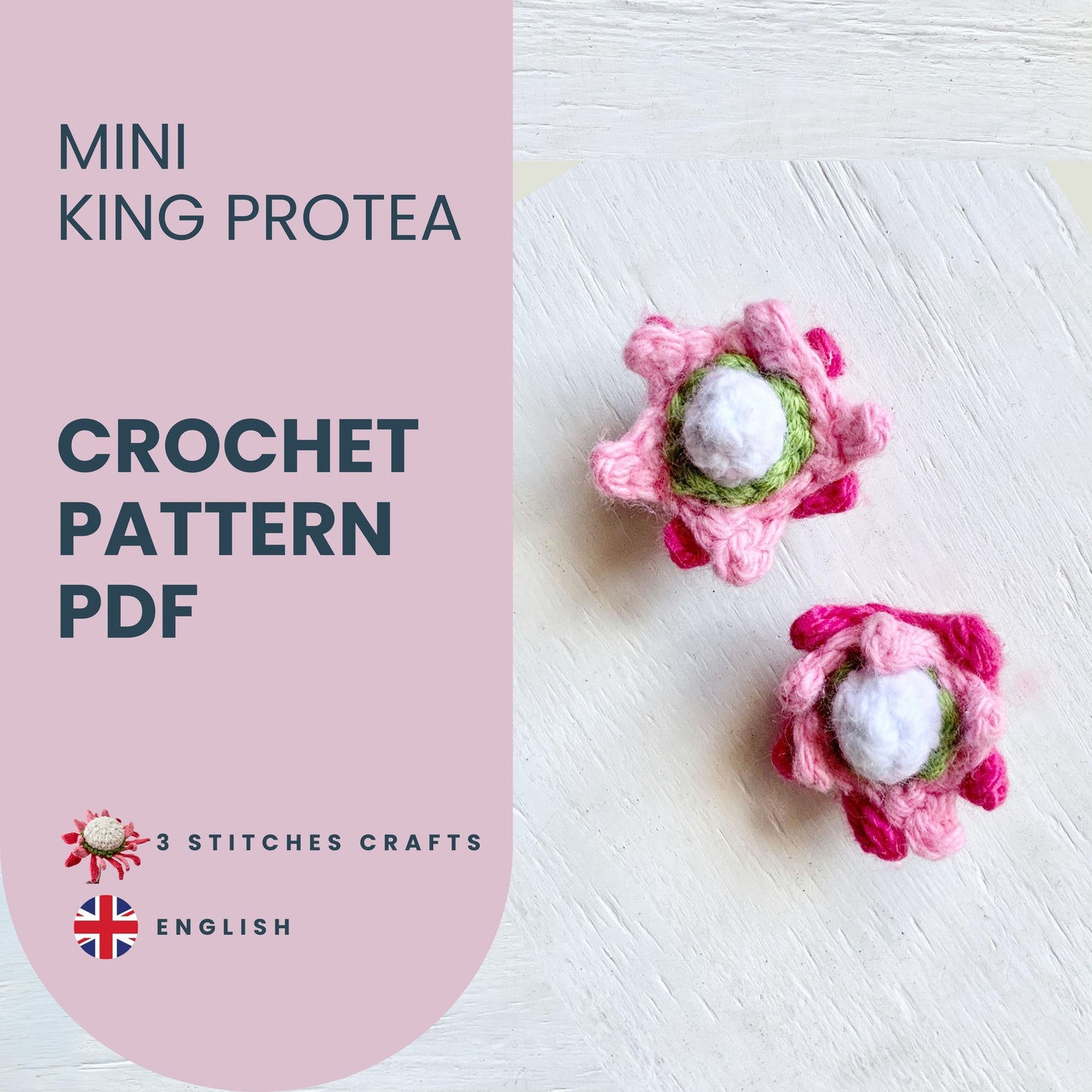 King Proteas. 2 Crochet Pattern Bundle Pattern 3Stitches   