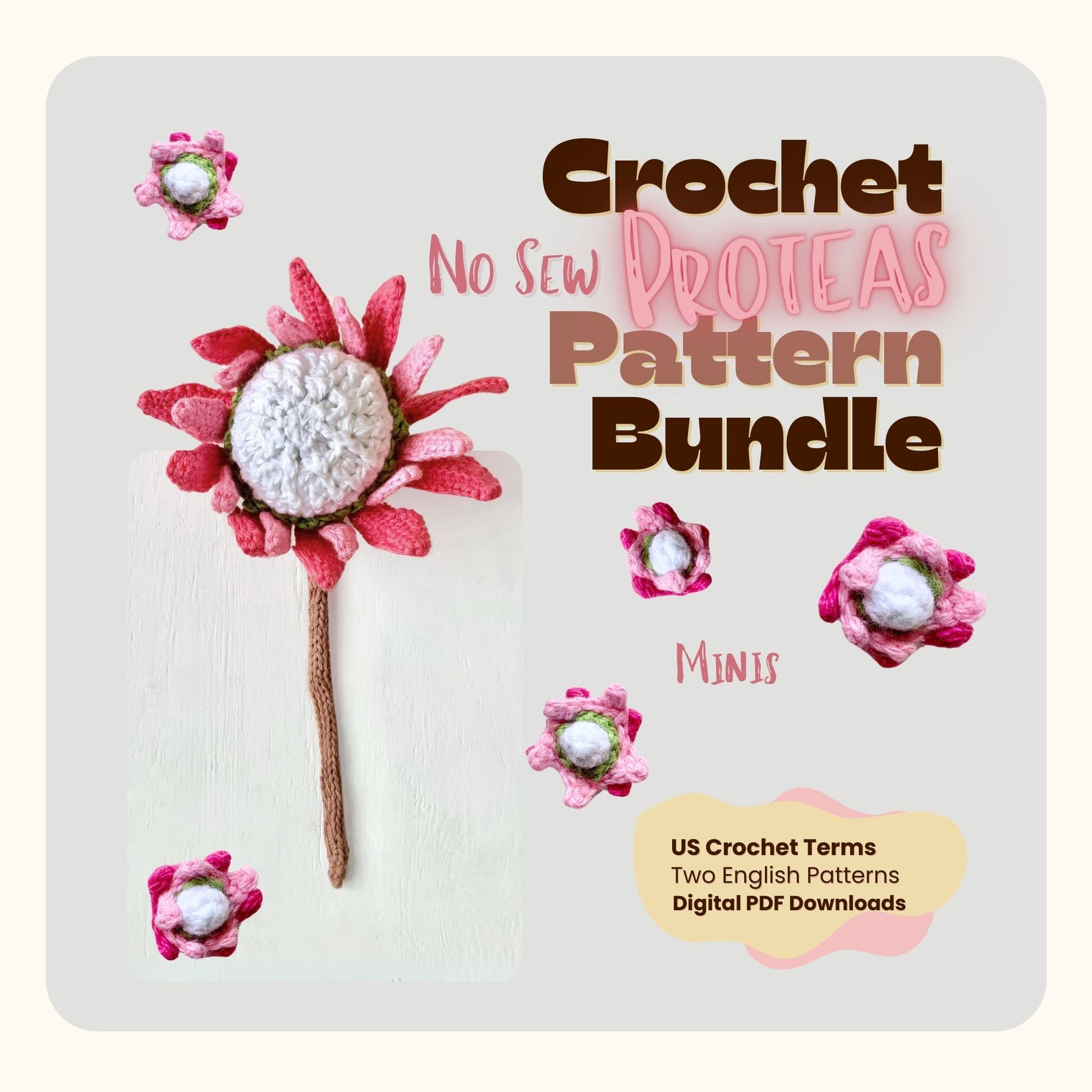 King Proteas. 2 Crochet Pattern Bundle Pattern 3Stitches   