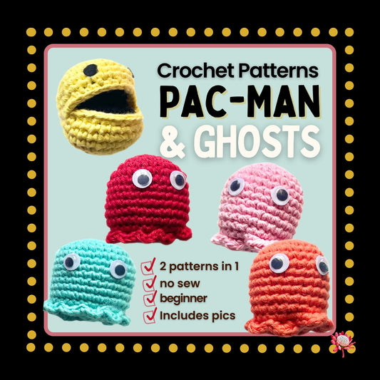 Free Pacman & Ghosts. Mini Crochet Patterns. No sew beginner friendly