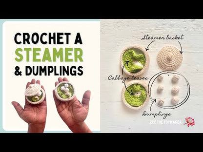 FREE Steamer, dumplings and cabbage leaf Crochet Pattern. Dollhouse size