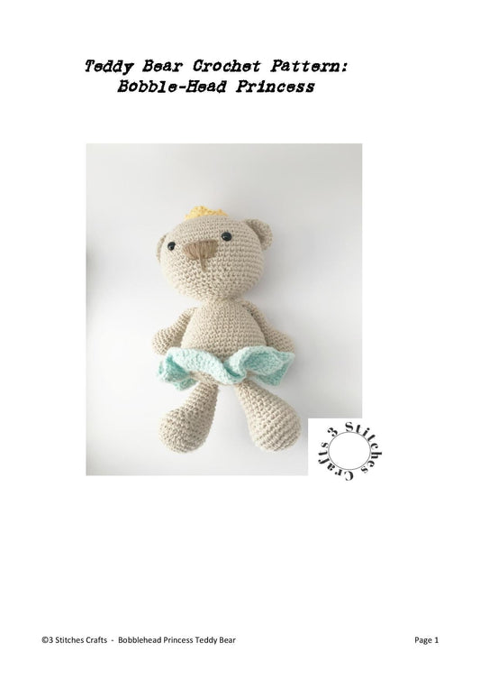 Bobblehead Princess Teddy Crochet Pattern Pattern 3Stitches   