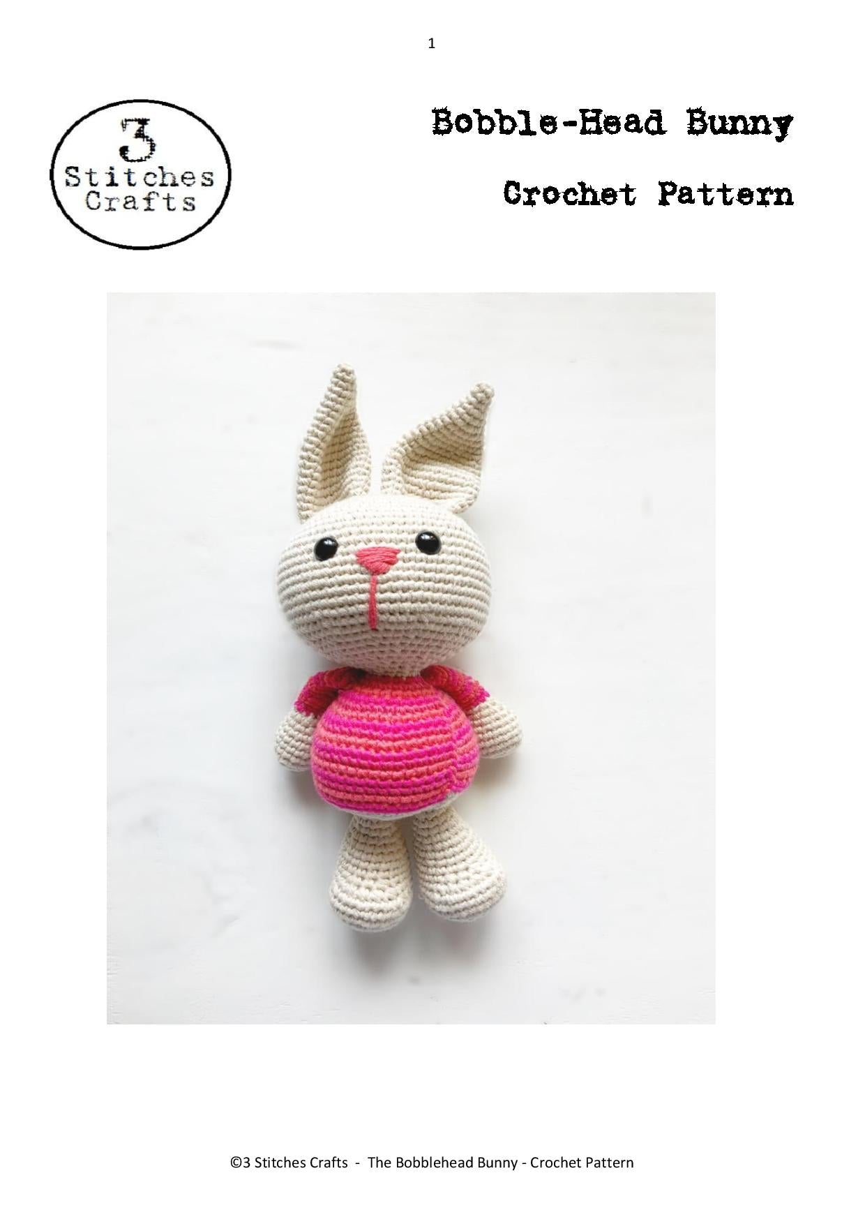 Bobblehead Bunny Crochet Pattern Pattern 3Stitches   